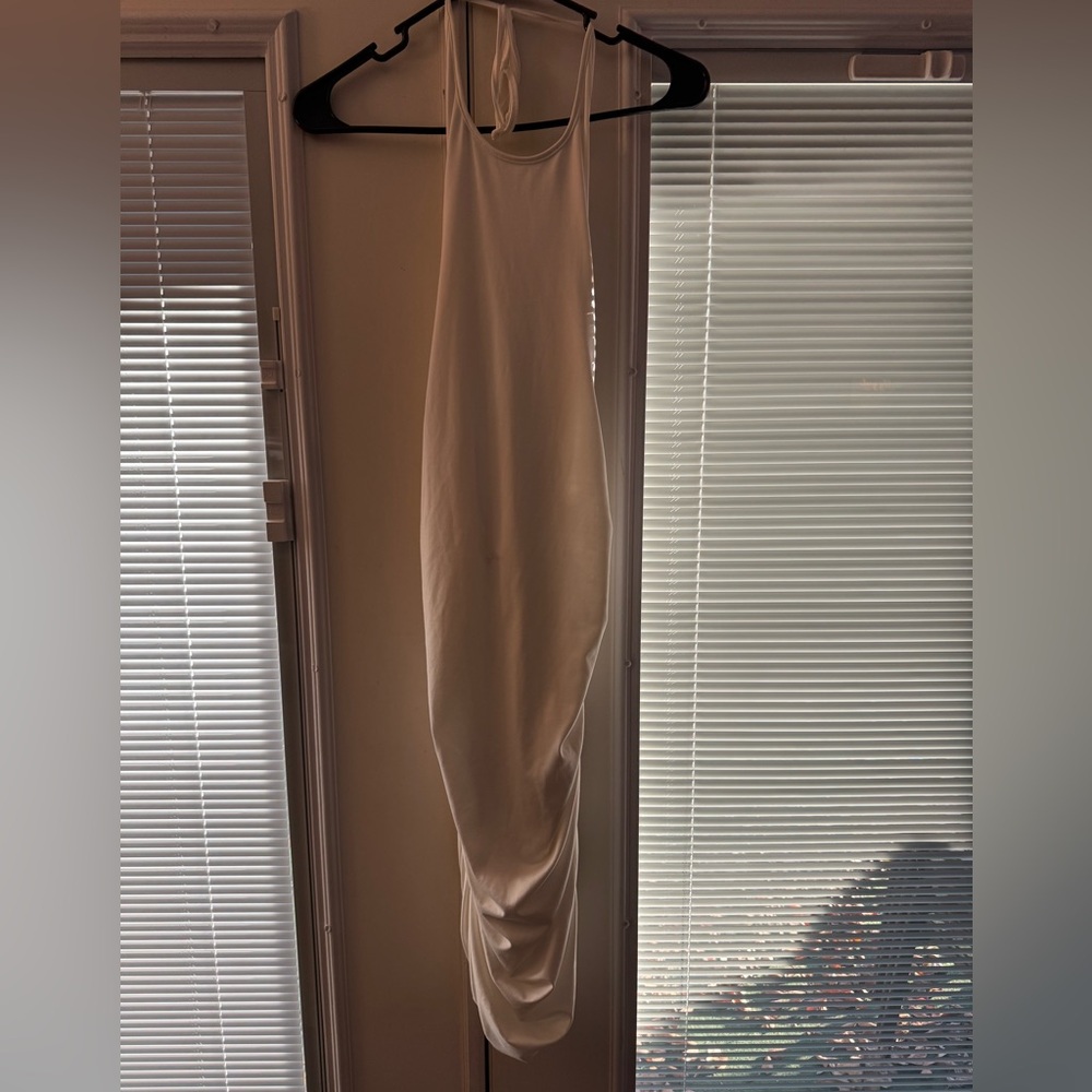 White halter neck dress